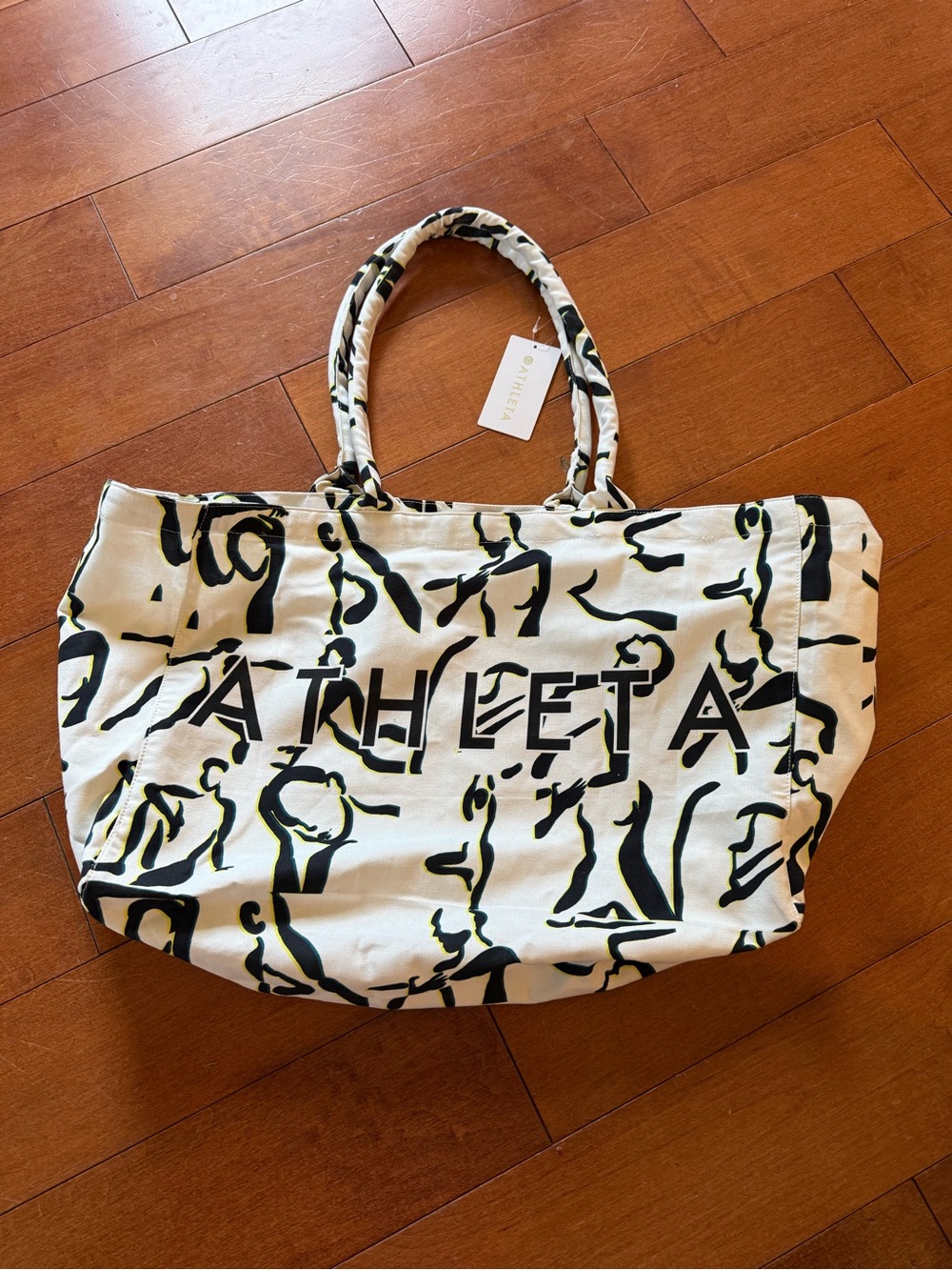 NWT Athleta white Tote with Black Abstract Doodles and Logo